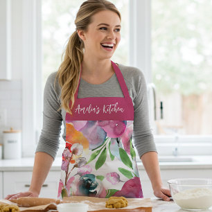 Personalised Summer Watercolor Floral Apron