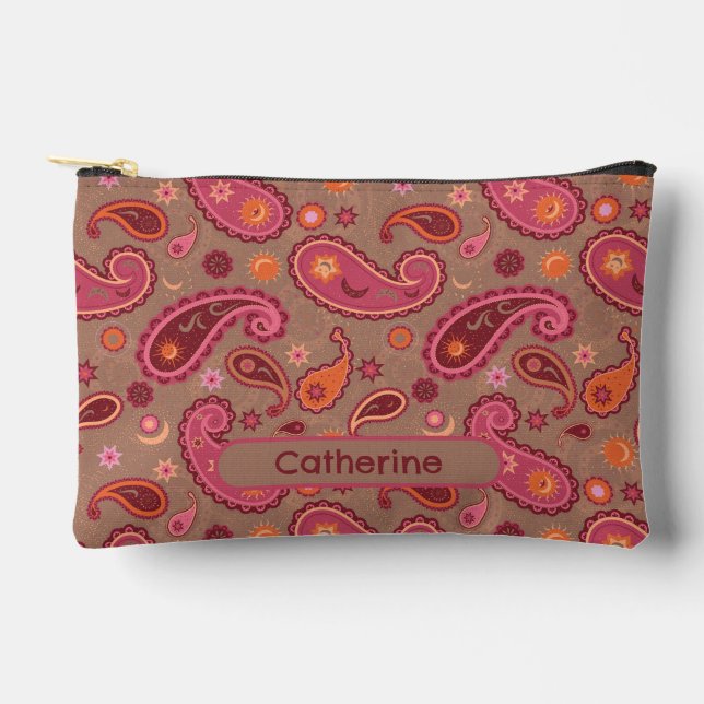 Personalised sun moon stars paisley pattern travel accessory pouch (Front)