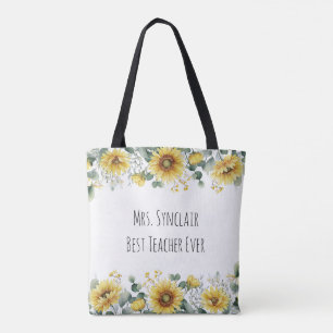 Personalised Sunflower Best Teacher Ever  Tote Bag