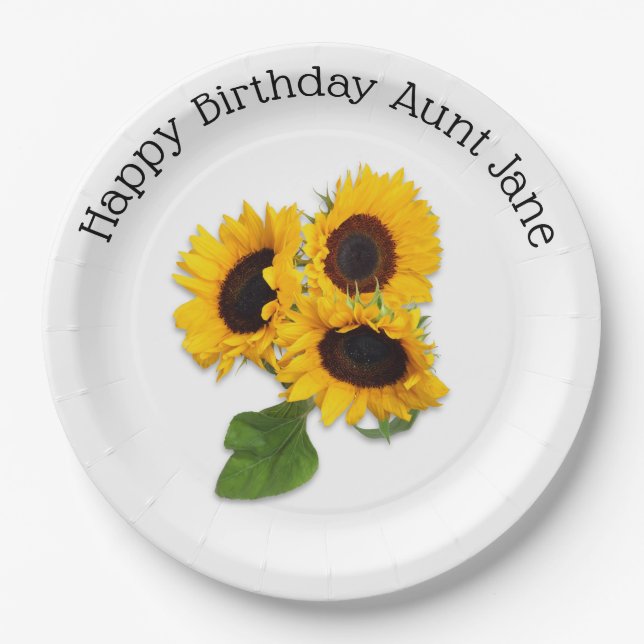 Personalised Sunflower Birthday Party Paper Plates (Front)