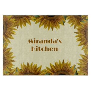 Personalised Sunflower Border Glass Cutting Board