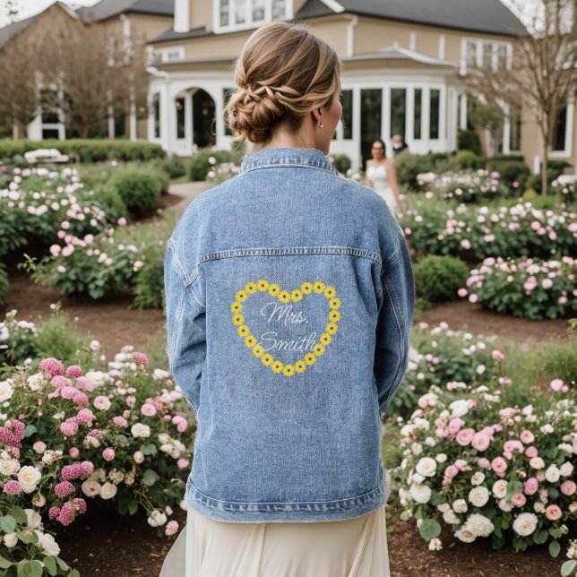 Personalised Sunflower Bride Wedding Denim Jacket (Wedding Back)