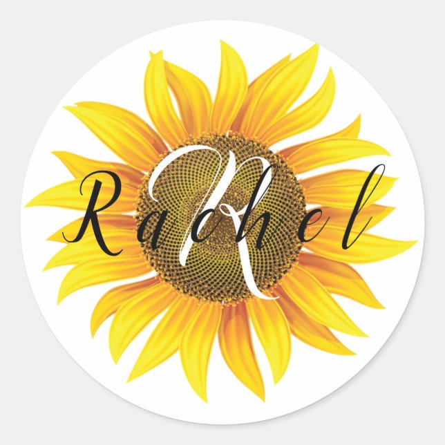 Personalised sunflower classic round sticker (Front)