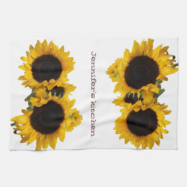 Personalised Sunflower Custom Tea Towel (Horizontal)