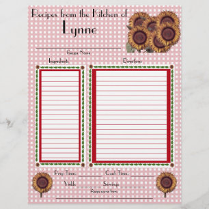 Personalised Sunflower design recipe page
