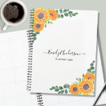 Personalised Sunflower Eucalyptus 2023 Planner<br><div class="desc">This floral Planner is decorated with watercolor sunflowers and green eucalyptus leaves on a white background.
You can personalise it by adding your name,  monogram,  and year.
Because we create our own artwork you won't find this exact image from other designers.
Original Watercolor © Michele Davies.</div>