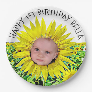 Personalised Sunflower First Birthday Plates