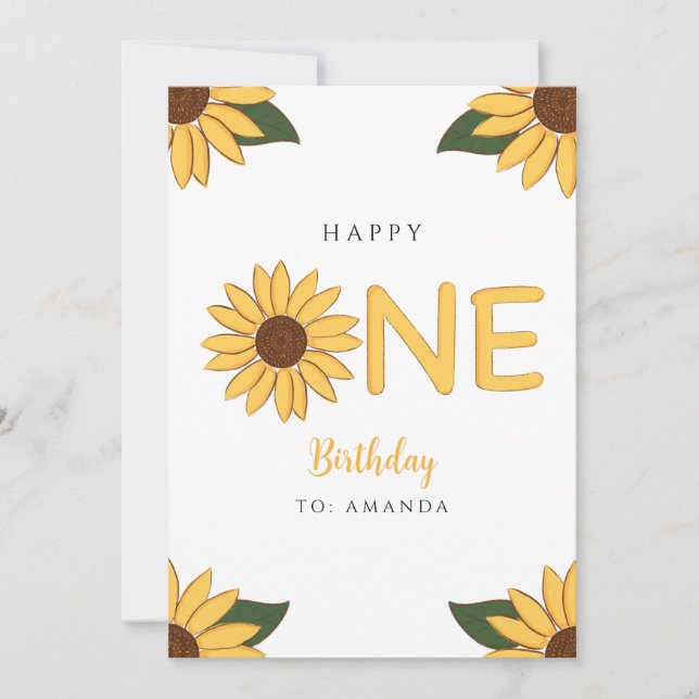 Personalised Sunflower First Happy Birthday Card (Front)