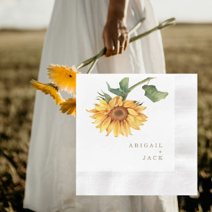 Personalised Sunflower Gold Text Wedding Coined Napkin