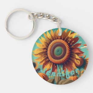 Personalised Sunflower Keychain, Sunflower Keychai Key Ring
