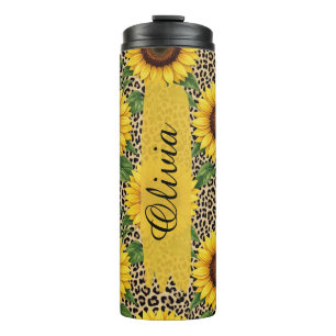 Personalised Sunflower Leopard 16oz Thermal Cup