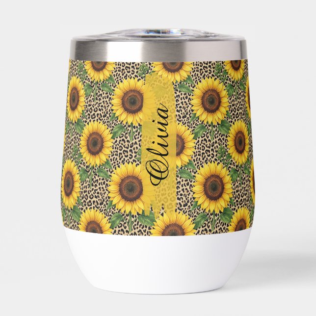 Personalised Sunflower Leopard Print 11oz Cup (Front)