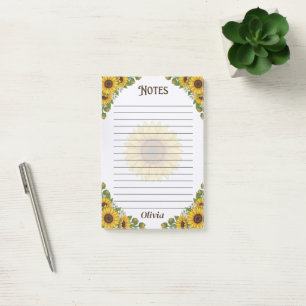 Personalised Sunflower Lined Notes Memo Pad
