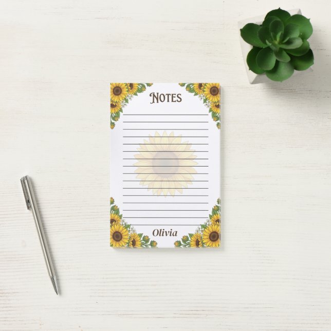 Personalised Sunflower Lined Notes Memo Pad (Office)