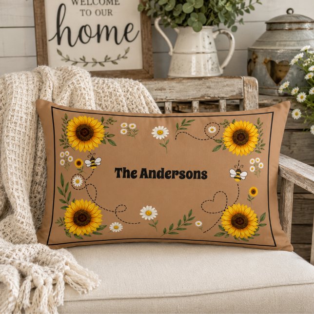 Personalised Sunflower   Lumbar Cushion (Creator Uploaded)