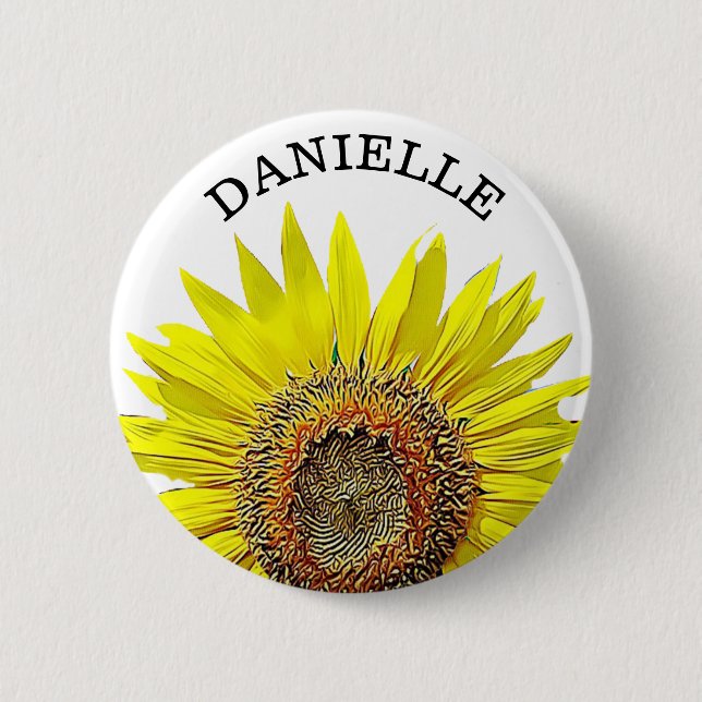 Personalised Sunflower Name Button (Front)