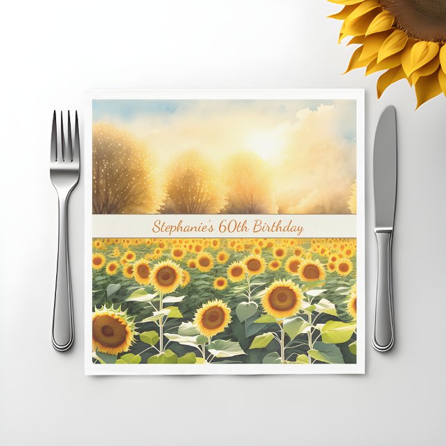Personalised Sunflower Napkins - Rustic Charm (🌻 Artistry in Every Detail: Personalized Sunflower Napkins! 🎨)