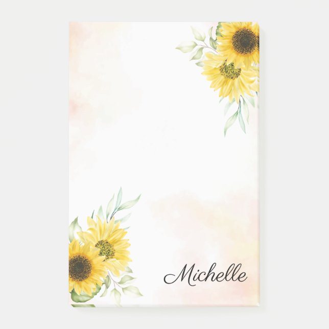 Personalised Sunflower  Post-it Notes (Front)