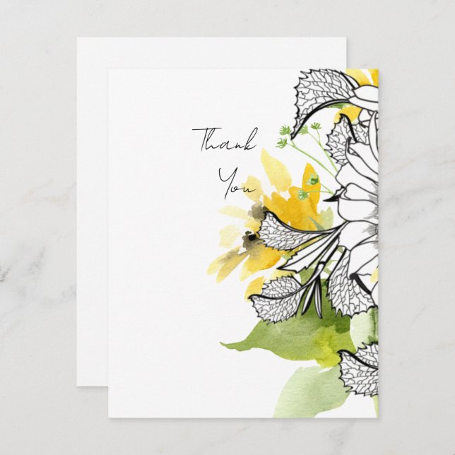 Personalised Sunflower Script Thank You Note Card (Front/Back)