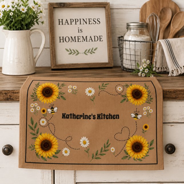 Personalised Sunflower  Tea Towel (Creator Uploaded)