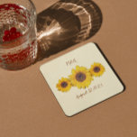 personalised sunflower trio  -   barn wedding square paper coaster<br><div class="desc">Sunflower trio -  personalised paper coasters    for    barn  wedding parties . Three sunflowers arranged in a row . Unique design in harvest time mood . By Alma Wad . It comes with   cream colour background . You can change that now .</div>