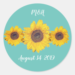 personalised sunflower trio - farm wedding classic round sticker