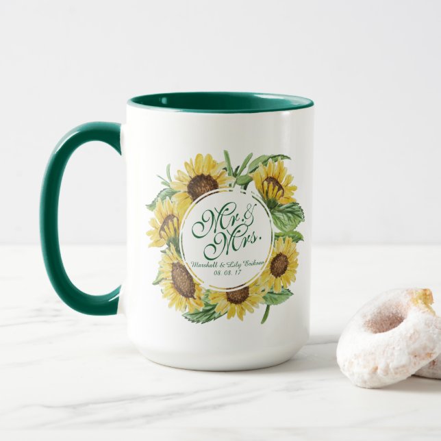 Personalised Sunflower Wedding Combo Mug (With Donut)