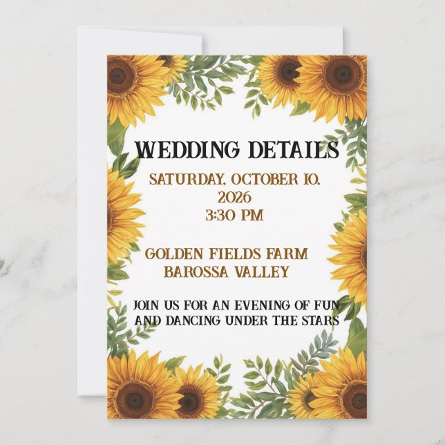 Personalised Sunflower Wedding Details Card  (Front)