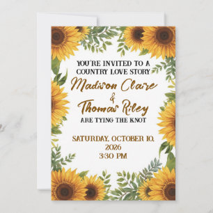 Personalised Sunflower Wedding Invitation Rustic