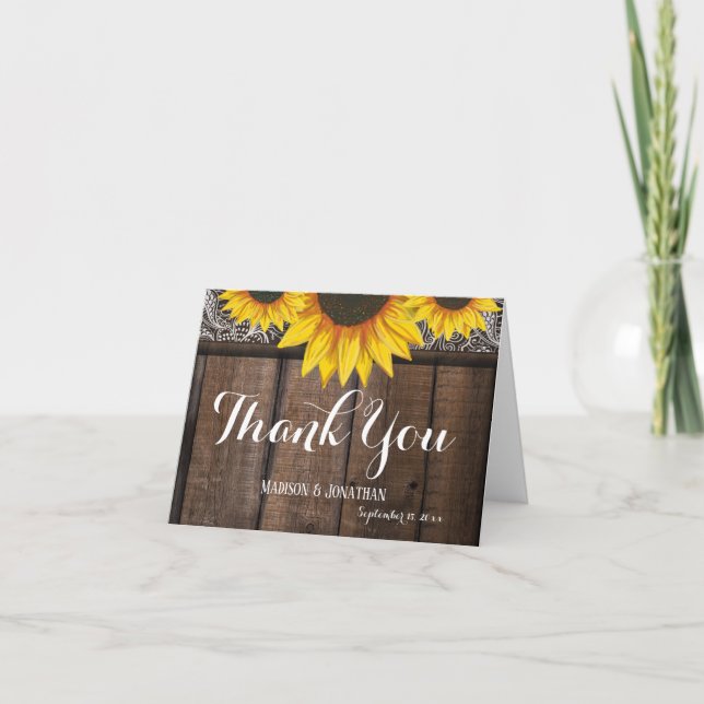 Personalised Sunflower Wedding Thank You Cards (Front)