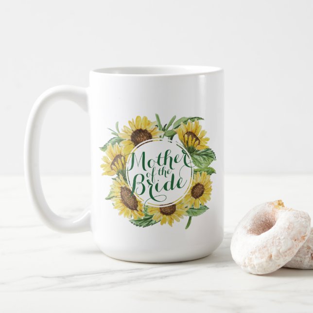 Personalised Sunflower Wreath Wedding Classic Mug (With Donut)