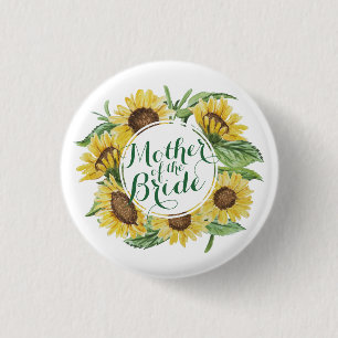Personalised Sunflower Wreath Wedding Pin Button