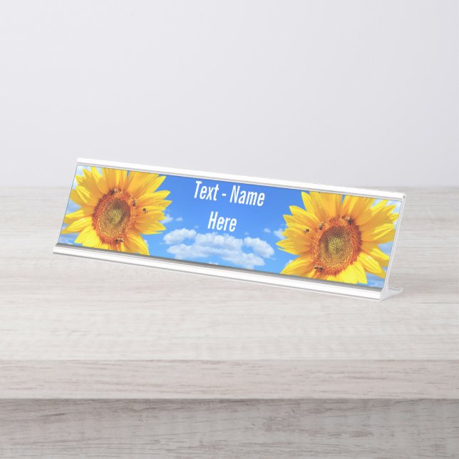 Personalised Sunflowers and Bees Desk Name Plate (Front)
