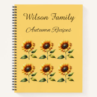 Personalised Sunflowers Autumn Recipe Notebook