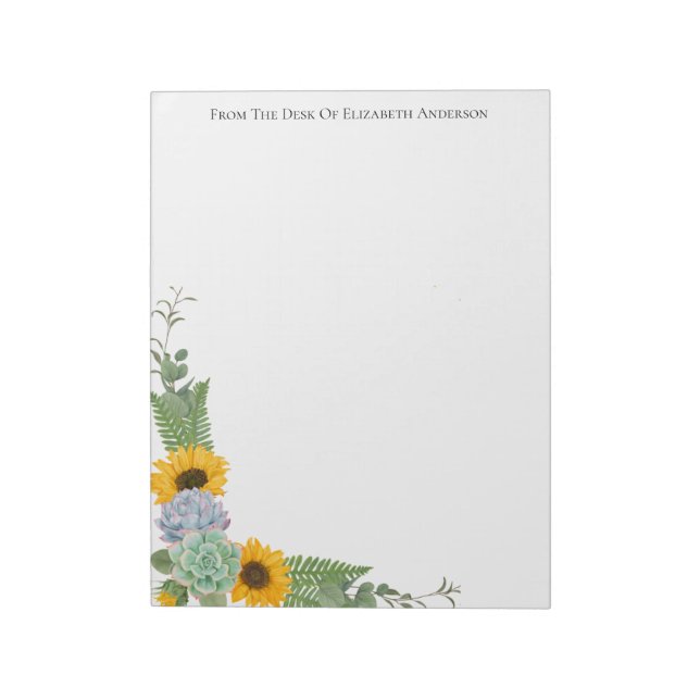 Personalised Sunflowers Floral Greenery  Notepad (Rotated)