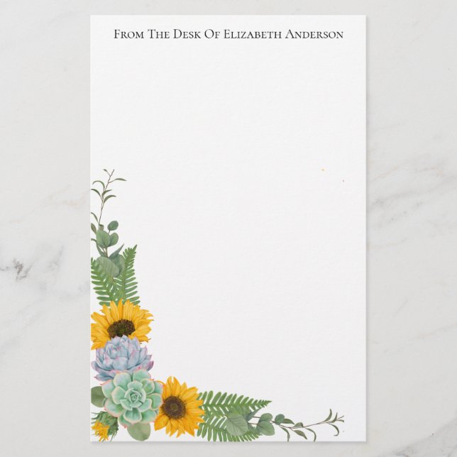 Personalised Sunflowers Floral Greenery Personal Stationery (Front)