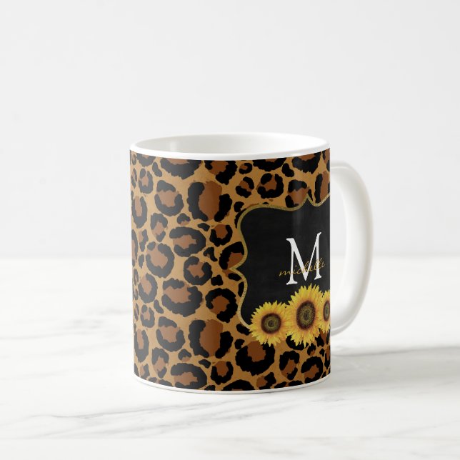 Personalised Sunflowers & Leopard Coffee Mug (Front Right)