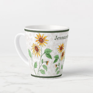 Personalised Sunflowers on Maple Leaves Latte Mug