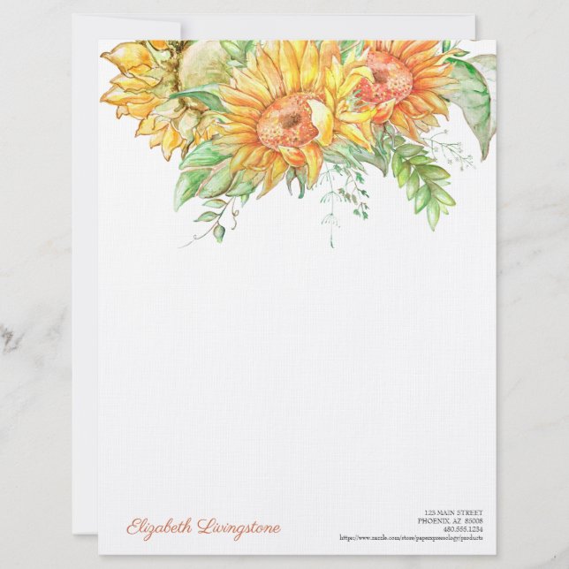 Personalised Sunflowers Stationery Letterhead  (Front)