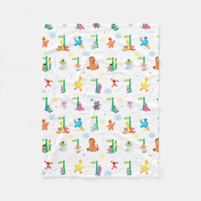 Personalised Sunny Day Sesame Street Pattern Fleece Blanket (Front)