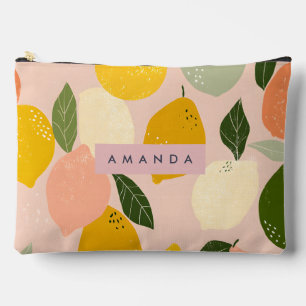 Personalised Sunny Lemon Grove on Soft Blush Accessory Pouch