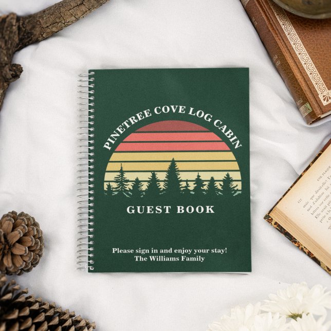 Personalised Sunset Log Cabin Lake House Green Notebook (Creator Uploaded)