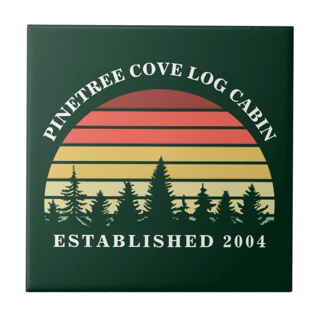 Personalised Sunset Log Cabin Lake House Green Tile (Front)