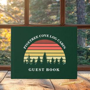 Personalised Sunset Log Cabin Lake House Guest Book