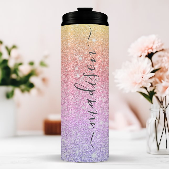 Personalised Sunset Sparkle Glitter Thermal Tumbler (Creator Uploaded)