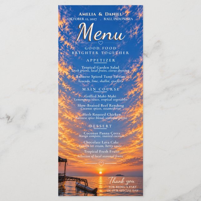 Personalised Sunset Wedding Menu (Front)