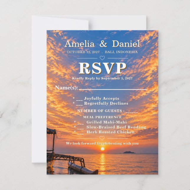 Personalised Sunset Wedding RSVP Card (Front)