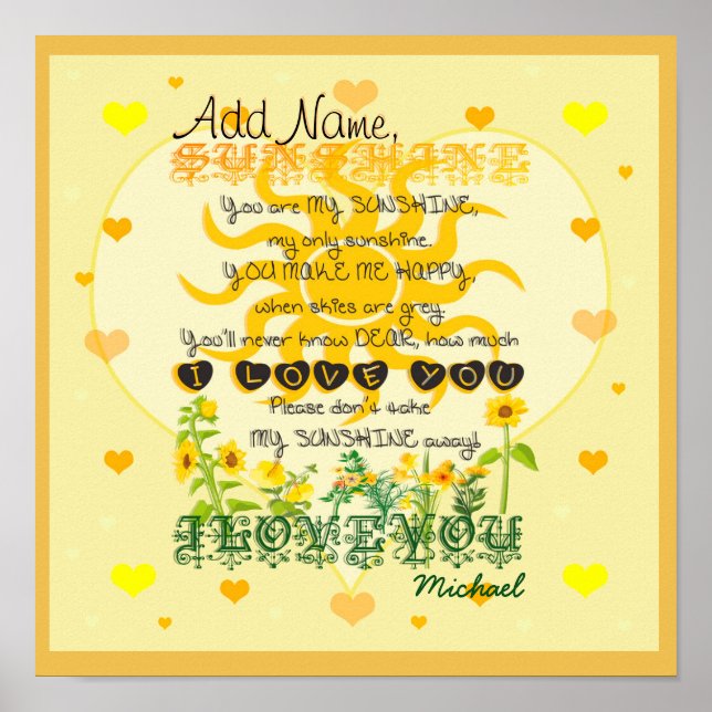 Personalised Sunshine with Hearts Poster (Front)