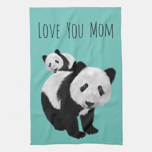 Personalised Super Cute Pandas - Changeable Colo Tea Towel (Vertical)