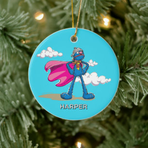 Personalised Super Grover   Custom Name & Photo Ceramic Tree Decoration